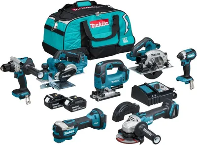 Produktbild von Makita DLX7019TX1, Akku-Handkreissäge, Kabelloser Schlagbohrschrauber, Cordless grinder, Akku-Schlagschrauber,..., Schwarz, Blau, 130 Nm, 550 RPM, 2100 RPM, 74 dB