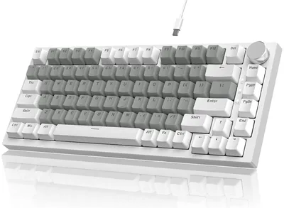 Imagen del producto de Teclado mecánico YINDIAO Ajazz AK820 con botón, diseño ANSI de 75%, 81 teclas, teclado para juegos con cable, montaje mejorado con juntas, interruptores rojos intercambiables en caliente, iluminación blanca, para PC y MAC (blanco y gris)