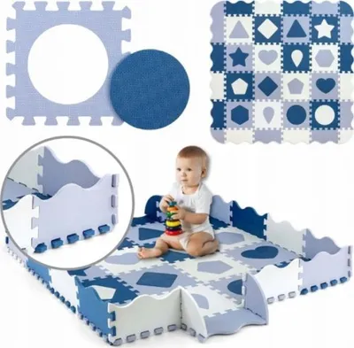 Obrázek produktu pro Pěnové puzzle, podložka, Shapes, modrá, 36 dílků