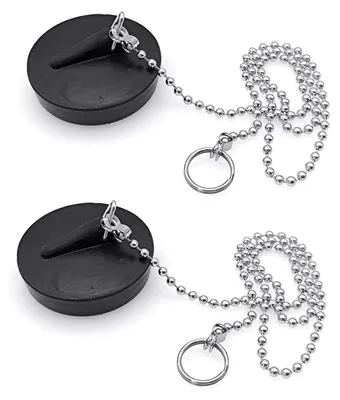 Produktbild von Waschbeckenstöpsel Abflussstöpsel Ablaufstopfen - 41 bis 43 mm - 40 cm Kette - Schwarz - 2er Set