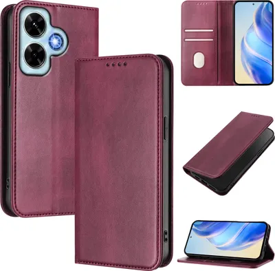 Immagine prodotto di Custodia per Xiaomi Redmi Note 13 4G, custodia in pelle vintage con protezione RFID, slot per schede, supporto Rosso