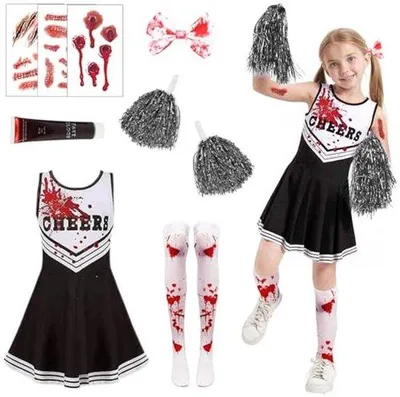 Productafbeelding van Zombie Cheerleader Kostuum voor Kinderen - Halloween Kostuum en Carnaval Outfit