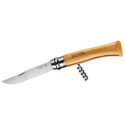 A product shot of a folding knife with a corkscrew.