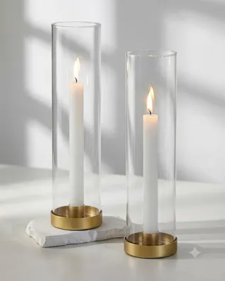 2er-Set Orkan-Kerzenhalter Gold, 30 cm, Metall & Glas