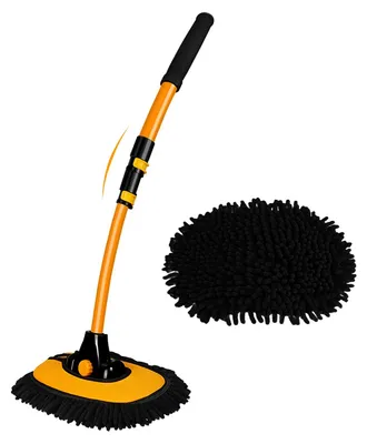 Image de Omgoods - Brosse de lavage auto télescopique courbée à 15°, avec manche long et chiffon en microfibre
