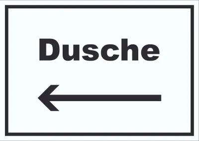 Produktbild von Dusche Schild mit Text und Richtungspfeil links waschen Hygiene waagerecht A1 (594x841mm)