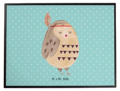 Produktbild von Mr. & Mrs. Panda Schreibunterlage Eule Federschmuck - Türkis Pastell - Geschenk, Schreibtischauflage, tischauflage, schreibtischunterlage, schreibtischunterlagen, Owl
