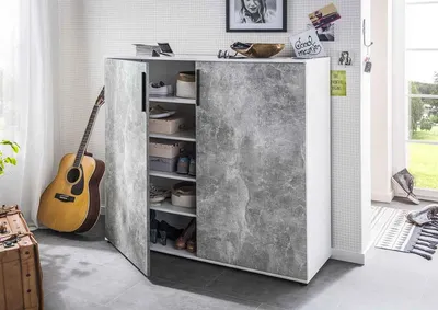 Produktbild von Schuhkommode >8343-11.25< in Weiß/Beton, Holzwerkstoff - 120x120x38cm (BxHxT)