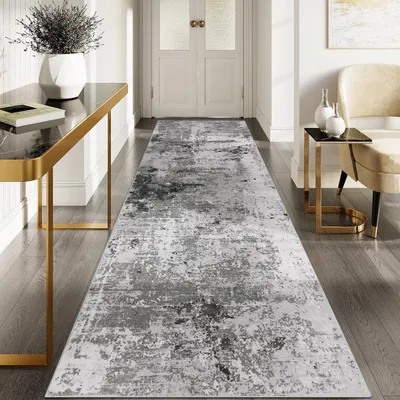 Imagen del producto de Alfombra rectangular, 80x300 cm, color gris. Lavable y antideslizante