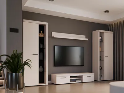 Produktbild von Wohnwand RUMBA XL – Sandbeige – 300 cm – 2 Türen, 1 Klappe, Glasboden – Moderne Wohnzimmermöbel