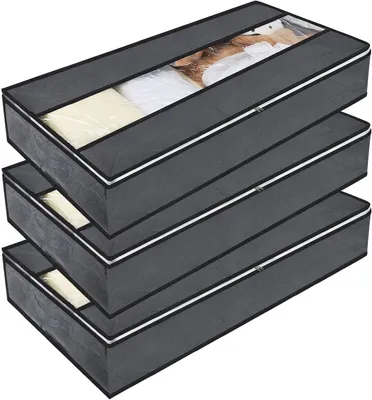 Produktbild von Unterbettkommode mit Sichtfenster, 3 Stück, 100 x 50 x 18 cm, zur Aufbewahrung unter dem Bett