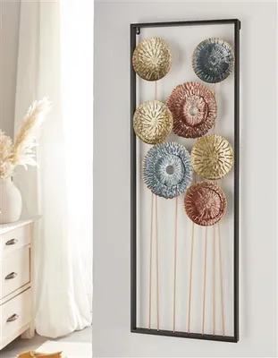 Produktbild von 3D Wandbild "Metallic-Blumen" aus Metall, 34x95 cm, leuchtende Farben, Wanddeko, Wandschmuck