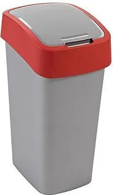 Image de Poubelle Curver® FLIP BIN 25 L, gris-argent/rouge, pour déchets