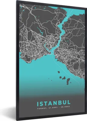 Produktbild von MuchoWow® Gerahmtes Poster Istanbul - Blau - Karte - Stadtplan - Karte 20x30 cm - Poster mit Schwarzem Bilderrahmen Wandposter Rahmen Foto Bilder - Drucken - Bilder Poster im Rahmen