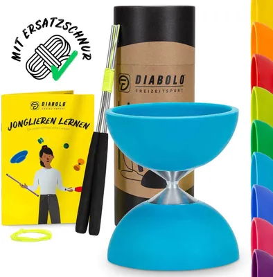 Produktbild von Diabolo Freizeitsport Diabolo Set Basic (türkis) mit starrer Achse - inkl. Alu-Handstäben, Ersatzschnur, Anleitung und Geschenkverpackung