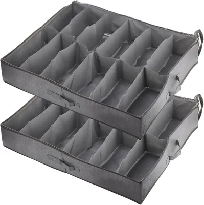 Productafbeelding van Schoenen opbergdoos voor onder bed, grijs, 12 vakken, 2 stuks, voor slaapkamer