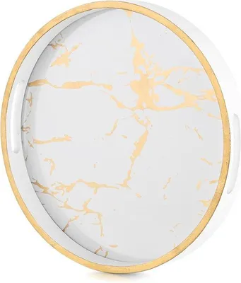 Produktbild von Famanu Dekoratives Tablett 30 cm - Weiß mit Goldmarmorierung