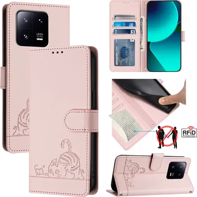 Produktbild von Leder Hülle für Xiaomi 13 Pro Süße Katze Flip Case Brieftasche Schutzhülle mit Standfunktion Pink