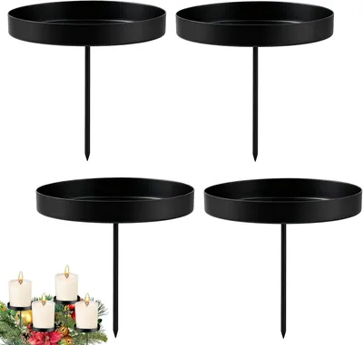 Image de 4 bougeoirs pour couronne de l'Avent, bougie de 8 cm, noir, support en métal pour cartes de l'Avent, bougeoir, bougies chauffe-plat