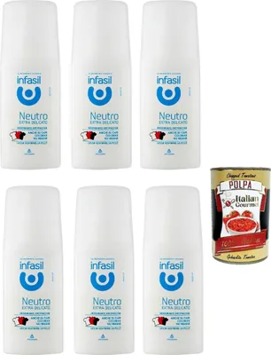 Produktbild von Infasil Neutro extra delicato, Neutral, extra sanft, Deo Vapo, kein Gas, ohne Aluminiumsalze, Fleckenschutz, Deodorant 6x 70ml + Italian Gourmet polpa 400g