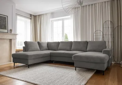 Produktbild von MIUFORM Lofty Lilly - Ecksofa mit Bettfunktion und Bettkasten U-FORM LINKS - 303 x 197 cm - Hellgrau - Sofa Schlafsofa Couch