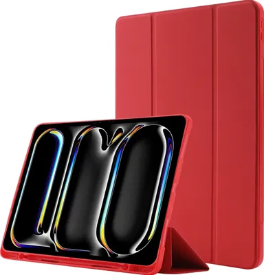 Produktbild von Mobigear Tri-Fold Gel iPad Pro 13 Zoll (2024) Hülle TPU,Kunstleder Klapphülle + Stifthalter - Rot
