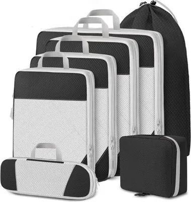 Produktbild von Famanu Kofferorganizer Set aus 7 Kompressionspackwürfeln - Schwarz