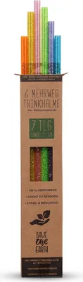 Obrázok produktu pre Udržateľné plastové slamky ( 6 slamiek + 1 čistiaca kefka ) 21 cm - vysokokvalitné plastové slamky na opakované použitie, stabilné a odolné proti zlomeniu