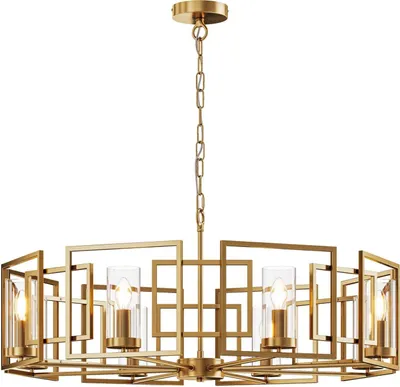Produktbild von Kronleuchter Glas Metall E14 Ø 87,5 cm H: max. 143,5 cm in Gold 8-flammig rund Klassisch Lüster Hängeleuchte