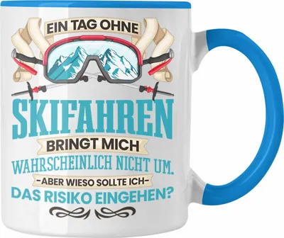 Produktbild von Trendation - Ski Tasse Geschenk für Skifahrer Skilehrer Lustiger Spruch Geschenkidee (Blau)
