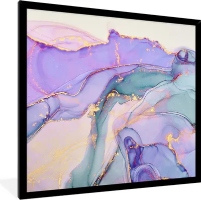 Produktbild von MuchoWow® Gerahmtes Poster Gold - Marmor - Lila 40x40 cm - Poster mit Schwarzem Bilderrahmen Wandposter Rahmen Foto Bilder - Mit Rahmen - Wanddekoration Schlafzimmer