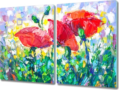 Produktbild von Coloray Schneidebrett Herdabdeckplatte 2x40x52 cm Kochplattenabdeckung Küchenbrett Hackbrett - gemalte Mohnblume