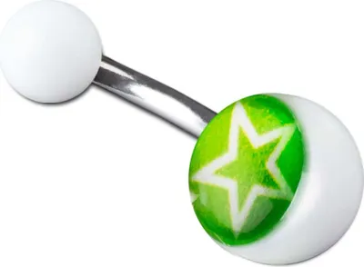 Produktbild von viva-adorno 1 Stück Bauchnabel Piercing Banane 316L Chirurgenstahl Kunststoff Kugeln Weiß Stern verschiedene Farben Z381, grün