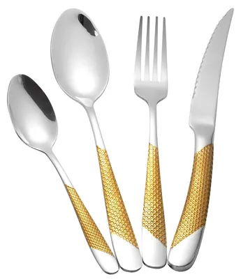 Obrázek produktu pro Sada příborů pro 6 osob, 24 kusů, s vroubkovaným povrchem, z nerezové oceli 18/10, obsahující nože, vidličky a lžíce, příbor pro stolování