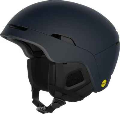 A studio shot of a navy blue ski helmet.