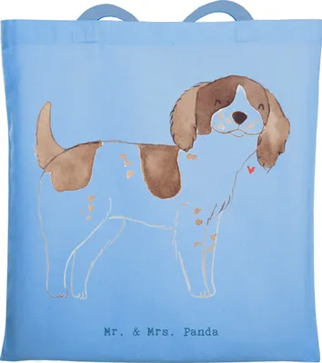 Produktbild von Mr. & Mrs. Panda Jutebeutel English Springer Spaniel Moment - Sky Blue - Geschenk, Tasche, Baumwolltasche, Schultasche, Tote Bag, Shopping