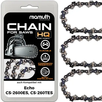 Immagine prodotto di 3 catene per motosega, lunghezza 40 cm, passo 1,3 mm, larghezza 3/8", modello 57 TG, compatibili con motoseghe Echo CS-2600ES e CS-260TES