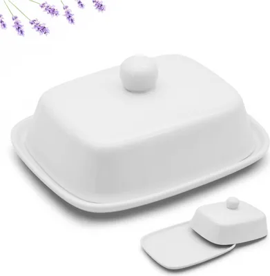 Zdjęcie produktu dla Maselniczka Porcelanowa z Pokrywką Zamykana Elegancka Maselnica Biała 16,5x13cm