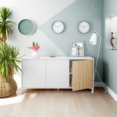 Image de Ametista - Buffet, 154x40x74h cm Blanc, 3 Étagères