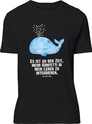 Produktbild von Mr. & Mrs. Panda S T-Shirt Wal Konfetti - Schwarz - Geschenk, Geburtstag, Basic-Shirt, mit Spruch, Motivation, Diät, Tshirt, Meer, Wale, Statementshirt, Trennung