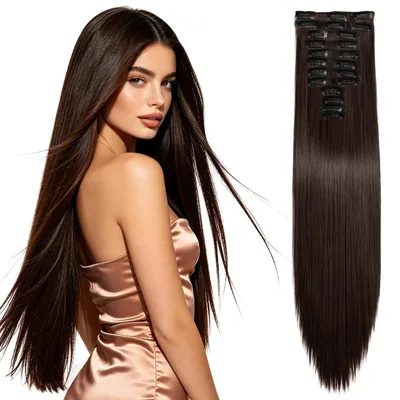 Obrázek produktu pro Clip-in prodlužovací vlasy, 56 cm, tmavě hnědé