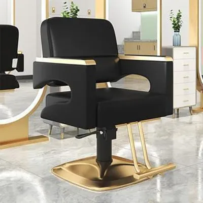 Produktbild von 360Home Friseurladen 360° Drehung Höhenverstellbar Stuhl Friseur Salon gold2 Schwarz【MFY39HJF】