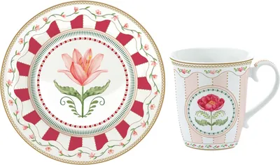 Produktbild von 12tlg Kaffeeset FLOWERY Blumen Teller + Becher Porzellan Easy Life