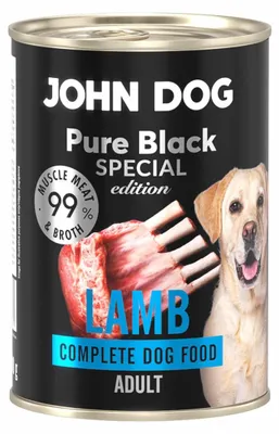 Produktbild von John Dog Hundefutter Lamm - Premium Getreidefreies Hundenassfutter mit 99% Fleisch - Monoprotein Nassfutter - Pure Black Special Edition 400g