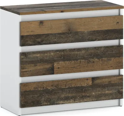 Produktbild von STIV Möbel | Kommode Weiß Matt/Old Style 80x33,5x71,5 cm | 3 Schubladen | Vintage Design | Stauraum modern & rustikal