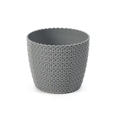 Produktbild von Blumentopf Pflanzkübel Pflanzgefäß Übertopf Blumenkübel Kunststoff Einsatz Häkeloptik Rund Grau D 190 mm H 160 mm