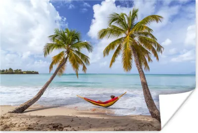 Produktbild von MuchoWow® Poster Strand - Palmen - Hängematte 60x40 cm - Schlafzimmerdekoration