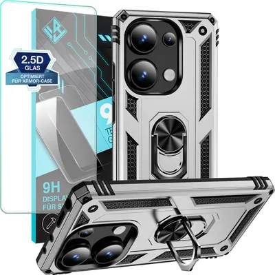 Produktbild von Armor Outdoor Handyhülle für Xiaomi Redmi Note 13 Pro Handy Panzer Case Schutzhülle mit 9H Displayglas Displayschutz Farbe: Silber