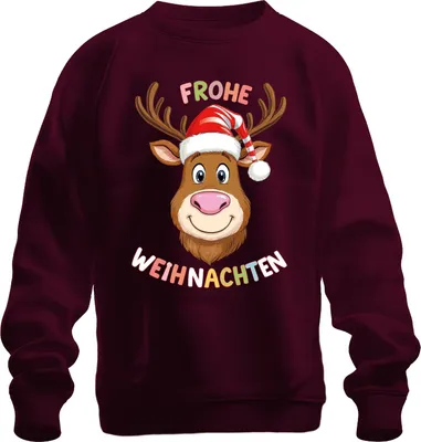 Immagine prodotto di HAPPY CHRISTMAS Renna Cappello di Natale divertente regalo per bambini Felpa unisex, Borgogna, XL