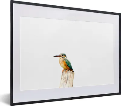 Produktbild von MuchoWow® MuchoWow® Gerahmtes Poster Eisvogel - Federn - Pfahl 40x30 cm - Poster mit zchwarzem Bilderrahmen - Bilderrahmen - Poster im Rahmen